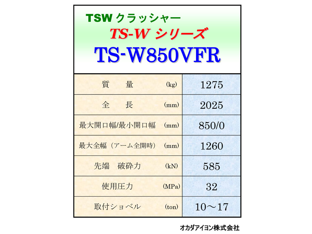 0.45用大割機 TS-W850V サイレントクラッシャー 最大開口幅850mm 取扱